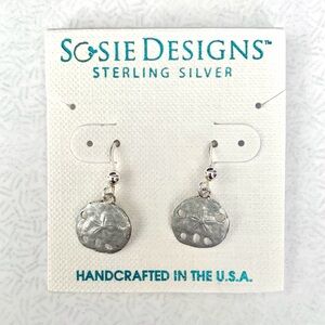 Silver sand dollar dangle earrings 925 sterling silver by Sosie Designs
